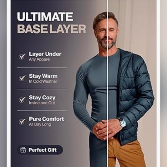 Thermajohn Men's Black Long John Thermal Underwear Fleece Lined Base Layer Set - Picture 3 of 4